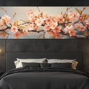 Peach Blossom Branch Canvas Print – Spring Floral Wall Art – Botanical Flower Painting – Soft Pastel Nature Poster – Romantic Home Decor