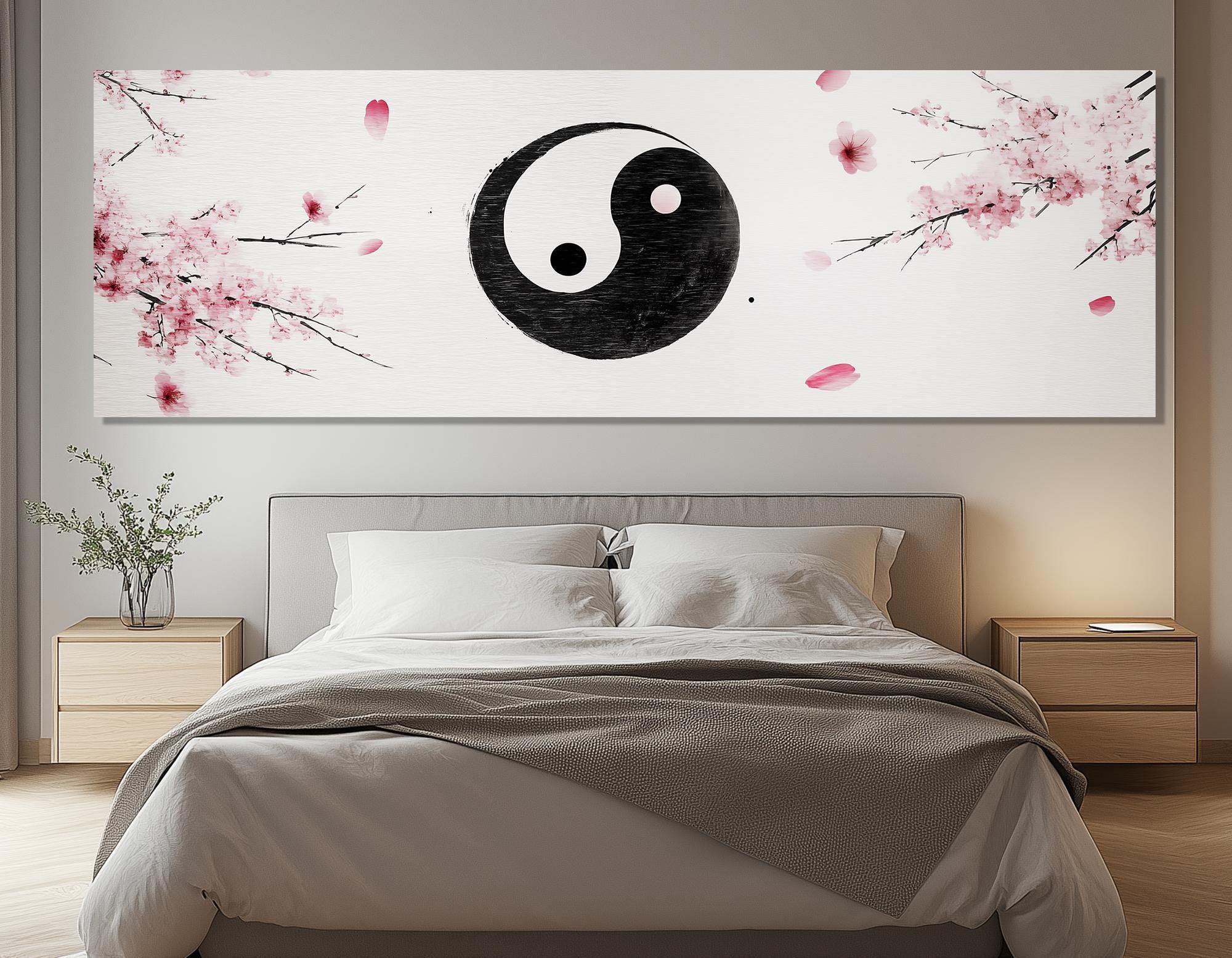 Yin Yang Cherry Blossom Canvas Print – Asian Wall Art – Yin Yang