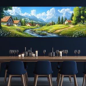 Alpine Village Canvas Print, Alpine Landscape Wall Art, Alpine Village Painting, Living Room Decor, Alpine Landscape Poster, Alps Picture