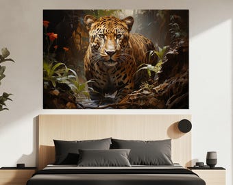 Majestic Leopard Canvas Print – Jungle Cat Wall Art – Big Cat Painting – Exotic Animal Poster – Bold Nature Decor