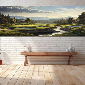 Impresión en lienzo con vista al campo de golf, arte de pared en lienzo, arte moderno, arte digital, decoración de sala de estar, impresión en lienzo lista para colgar.