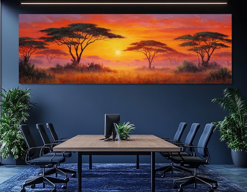 African Sunset Canvas Print – Safari Wall Art – Acacia Tree Landscape ...