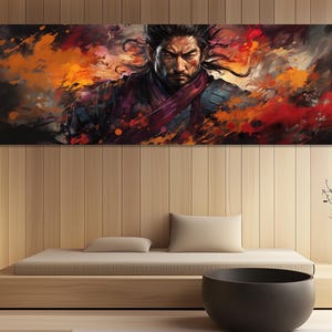 Samurai Warrior Canvas Print – Japanese Ronin Wall Art – Bold Samurai Portrait Painting – Bushido Spirit Decor for Home or Office