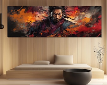 Samurai Warrior Canvas Print – Japanese Ronin Wall Art – Bold Samurai Portrait Painting – Bushido Spirit Decor for Home or Office