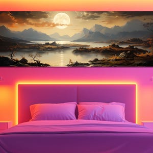 Moonlit Mountain Lake Canvas Print – Fantasy Night Landscape Wall Art – Tranquil Lake Poster – Enchanted Valley Scene – Serene Nature Decor