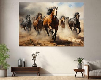 Wild Mustangs Running Canvas Print, Canvas Wall Art, Canvas Paint Art, Modern Art, Digital Art, Art Room Decor, Canvas Print Ready to Hang.