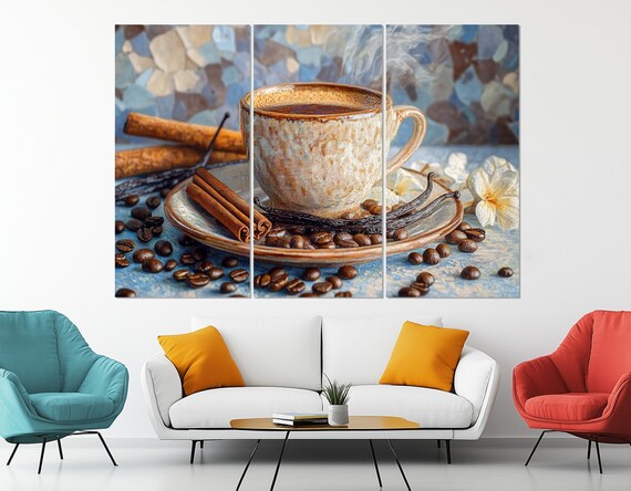 コーヒーの静物画 – シナモンとバニラの入った温かいコーヒーカップ