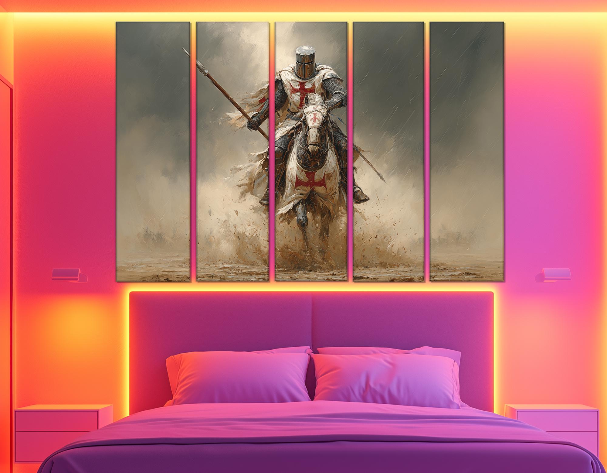 Templar Knight Charging Canvas Print – Medieval Horseman Wall Art ...