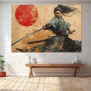 Samurai Canvas Print, Living Room Decor, Samurai Wall Decor, Canvas Print Ready to Hang, Japanese Style Decor, Samurai Painting.
