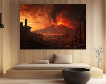 Eruption of Mount Vesuvius Canvas Print, The Last Day of Pompeii, Mount Vesuvius Picture, Mount Vesuvius Painting, Volcano Vesuvius Wall Art