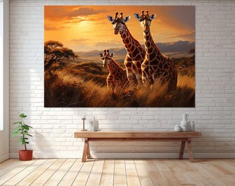 Giraffe Family Canvas Print, Canvas Wall Art, Canvas Paint Art, Bedroom Decor, Living Room Decor, Canvas Print Ready to Hang.