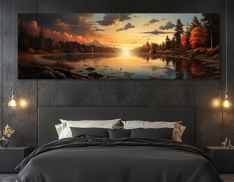 Autumn Sunset Canvas Print - Mountain Lake Poster - Peaceful Forest ...