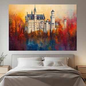 Neuschwanstein Castle Canvas Print – Fairytale Castle Wall Art – Bavarian Castle Poster – Neuschwanstein Castle Painting