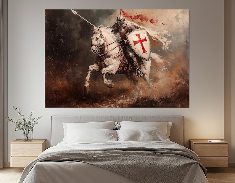Templar Knight Canvas Print – Medieval Warrior Wall Art – Crusader on ...