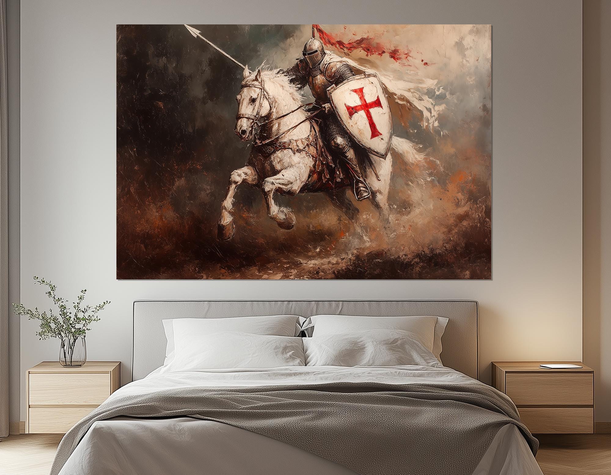 Templar Knight Canvas Print – Medieval Warrior Wall Art – Crusader on ...
