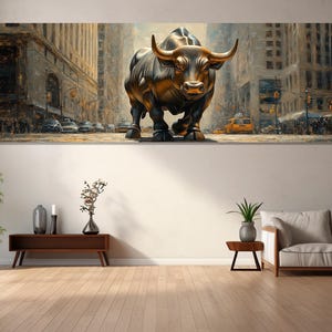 Charging Bull on Wall Street Canvas Print, Canvas Wall Art, Charging Bull Picture, Trader Gift, Canvas Print Ready to Hang.