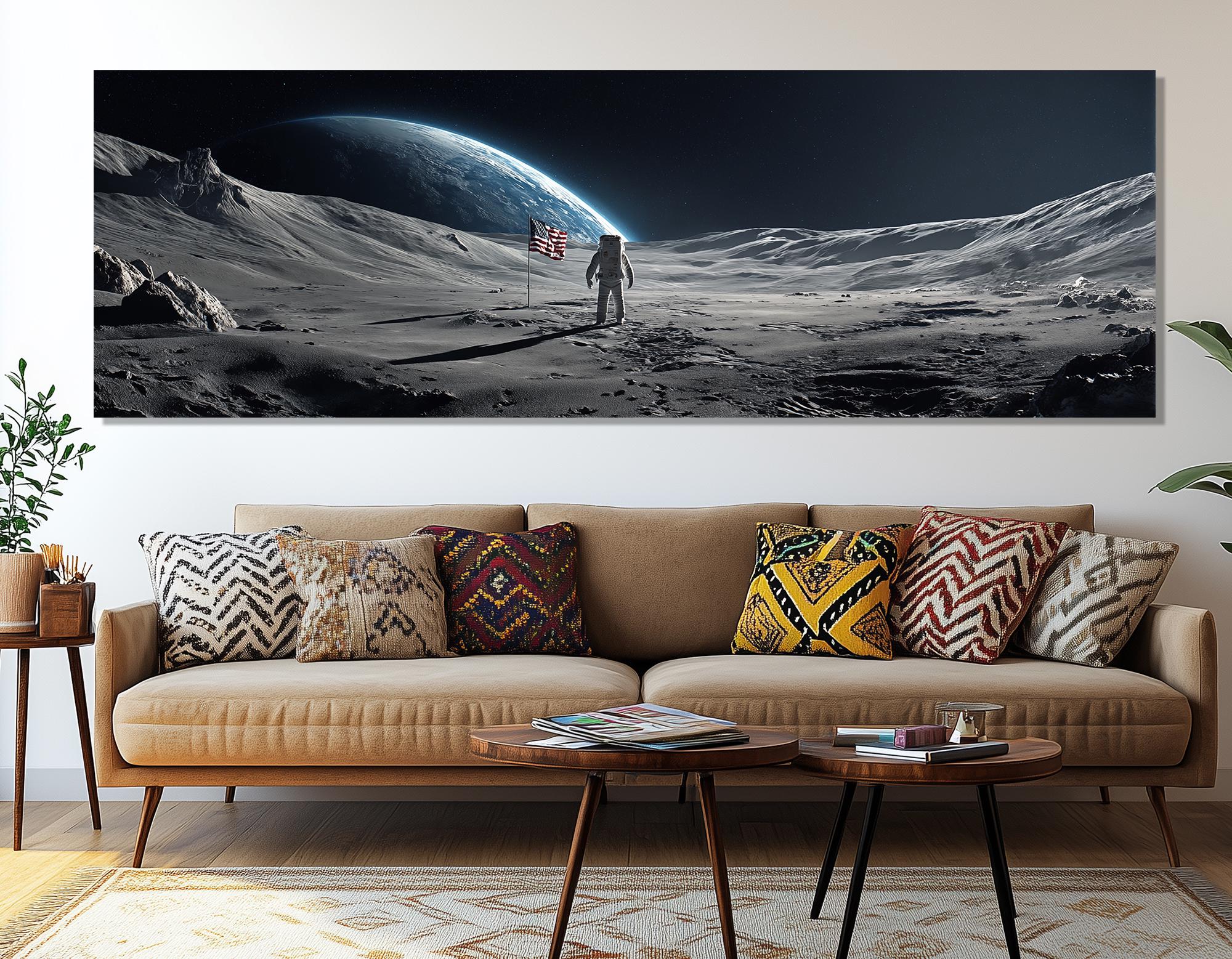 Astronaut Moon Canvas Print – Lunar Surface Wall Art – Earth View ...