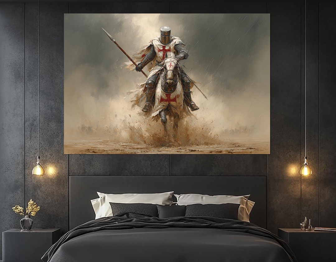 Templar Knight Charging Canvas Print – Medieval Horseman Wall Art ...