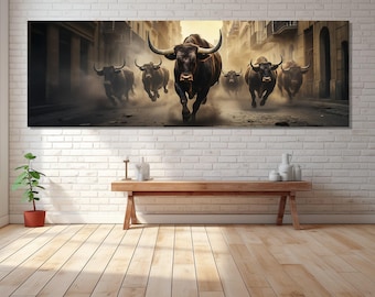 The Running of the Bulls Canvas Print, Canvas Wall Art, Canvas Paint Art, Digital Art, Living Room Decor, Canvas Print Ready to Hang.