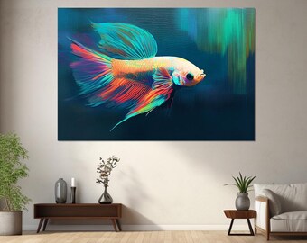 カラフルなベタの魚のウォールアート – ネオンファイティング