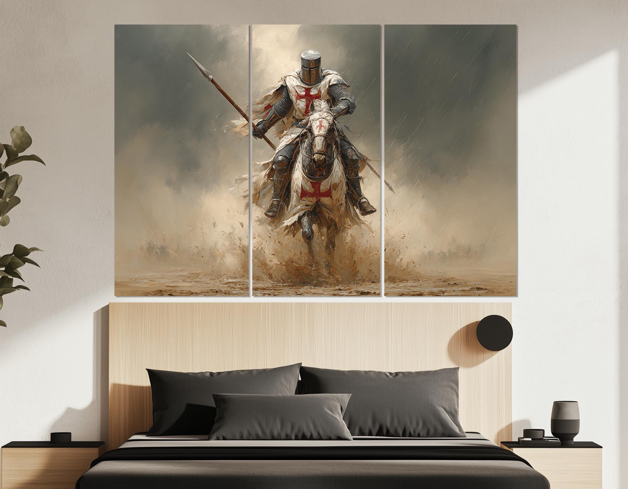 Templar Knight Charging Canvas Print – Medieval Horseman Wall Art ...