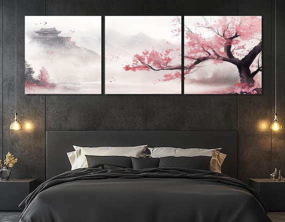 Japanese Ink Sakura Canvas Print – Cherry Blossom Wall Art – Zen