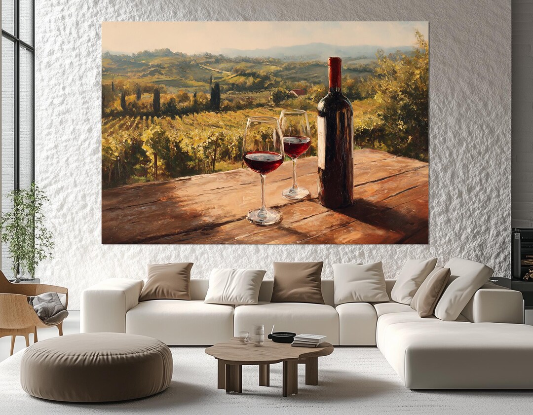 Wine Vineyard Canvas Print – Tuscan Landscape Wall Art – Rustic Winery ...