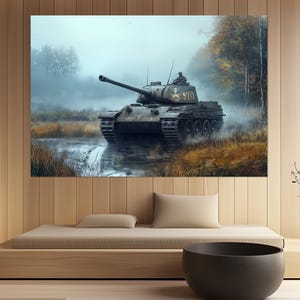 Impresión en lienzo de un tanque Sherman – Arte mural de un tanque de la Segunda Guerra Mundial – Póster militar histórico – Decoración mural militar – Pintura de un tanque Sherman