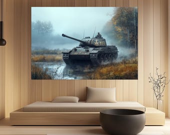 Sherman Tank Canvas Print – WW2 Tank Wall Art – Historical Military Poster – Military Wall Decor – Sherman Tank  Painting