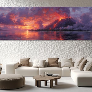 Volcano Eruption Canvas Print – Dramatic Sunset Wall Art – Fiery Landscape Painting – Volcano Poster – Volcano Eruption Wall Decor