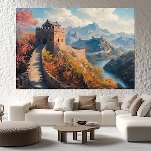 Great Wall Canvas Print – Autumn China Wall Art – China Great Wall Poster – China Wall Decor – Historic Travel Painting – Great Wall Picture