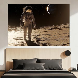 Impression sur toile astronaute sur la lune - oeuvre d'art murale explorateur de l'espace - affiche de la surface lunaire - décoration murale science-fiction de la NASA - peinture astronaute sur la lune