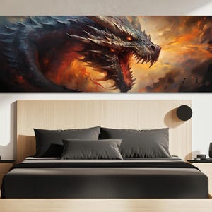 Fire Breathing Dragon Canvas Print – Fantasy Dragon Wall Art – Epic Dragon Painting – Mythical Creature Poster – Gamer Room Wall Decor