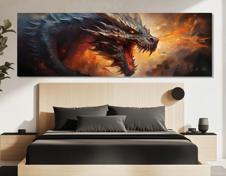 Fire Breathing Dragon Canvas Print – Fantasy Dragon Wall Art – Epic ...