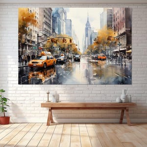 New York Streets View Canvas Print, Canvas Wall Art, Living Room Decor, Canvas Print Ready to Hang, New York Streets Painting.