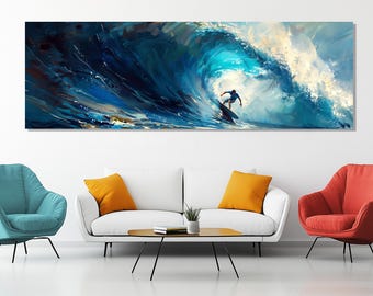 Surfer Tunnel Canvas Print – Barrel Wave Wall Art – Ocean Motion Painting – Tropical Surf Decor – Surfing Poster – Surfing Artwork