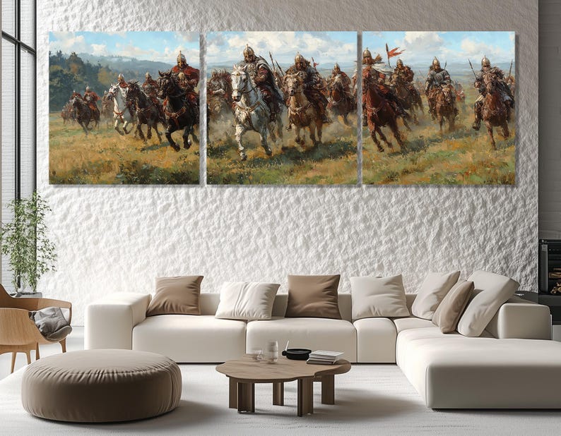 Medieval Cavalry Charge Canvas Print – Knight Horsemen Wall Art – Epic ...