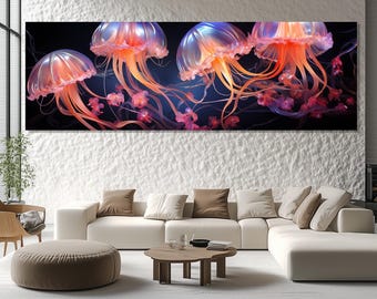 Canvasafdruk kwallen – gloeiende oceaan muurkunst – kwallen schilderij – oceaan onderwater poster – Marine Fantasy muur decor