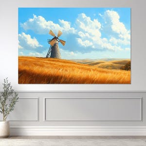 Windmill Canvas Print, Canvas Wall Art, Windmill Picture, Modern Wall Decor, Living Room Decor, Windmill Landscape Painting.