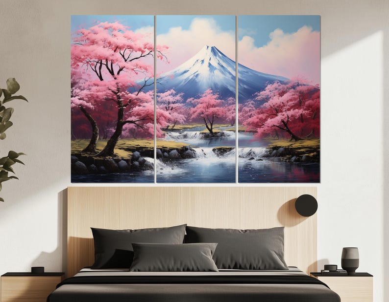 Mount Fuji Wall Art – Cherry Blossom Landscape Canvas Print – Japanese ...