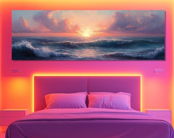 Ocean Sunset Canvas Print – Serene Sea Waves Wall Art – Coastal Painting – Tranquil Seascape Poster – Gift for Ocean Lovers