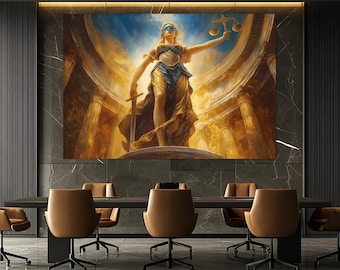 Schilderij godin van Justitie – Vrouwe Justitia canvasafdruk – Juridische kunst aan de muur decor voor kantoor of advocaat cadeau – godin van Justitie poster