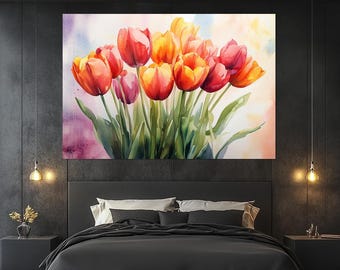Watercolor Tulip Bouquet Canvas Print - Tulip Bouquet Wall Art - Watercolor Flowers Poster - Tulip Bouquet Painting - Flower Lovers Gift