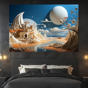 Fantasy Landscape Canvas Print – Dream World Wall Art – Futuristic Nature Poster – Surreal Painting – Imaginative Universe Wall Decor