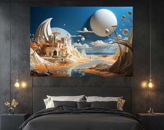 Fantasy Landscape Canvas Print – Dream World Wall Art – Futuristic Nature Poster – Surreal Painting – Imaginative Universe Wall Decor