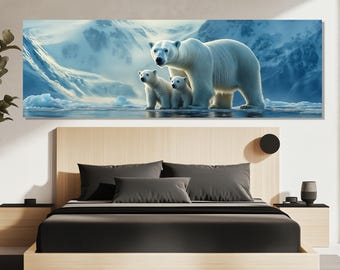Polar Bear Cubs Canvas Print – Arctic Wall Art – Wildlife Nature Painting – White Bear Poster – Polar Bear Room Decor – Polar Bear Artwork