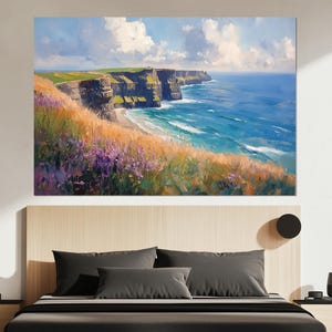Impresión en lienzo de los Acantilados de Moher – Arte mural de la costa irlandesa – Póster de los Acantilados de Moher – Decoración mural del Atlántico salvaje – Pintura paisajística irlandesa