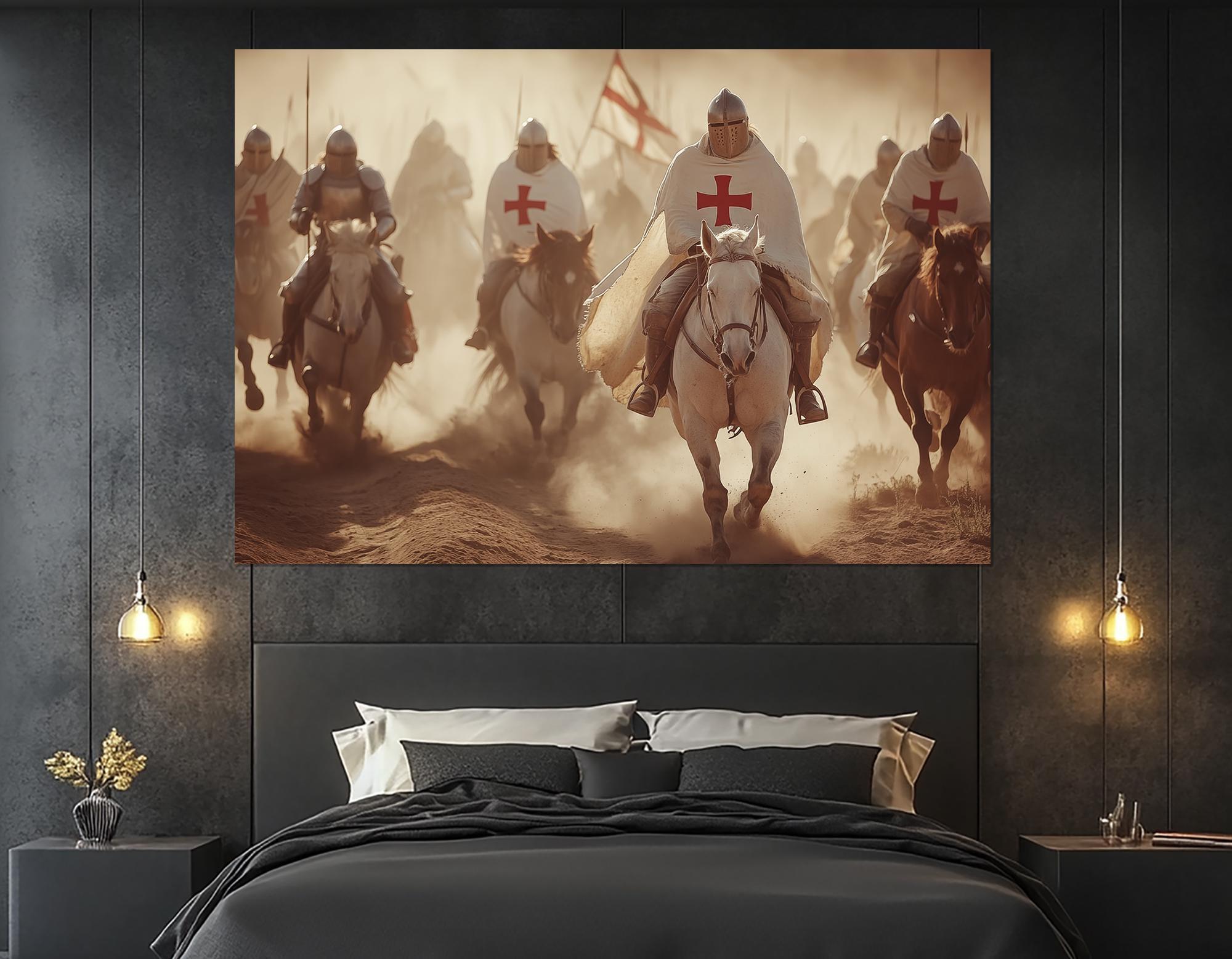 Templar Knights Charge Canvas Print – Crusaders on Horseback Wall Art ...