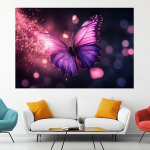 Purple Butterfly Canvas Print - Purple Butterfly Wall Art - Whimsical Purple Wall Decor Poster for Bedroom or Gift Idea - Butterfly Painting