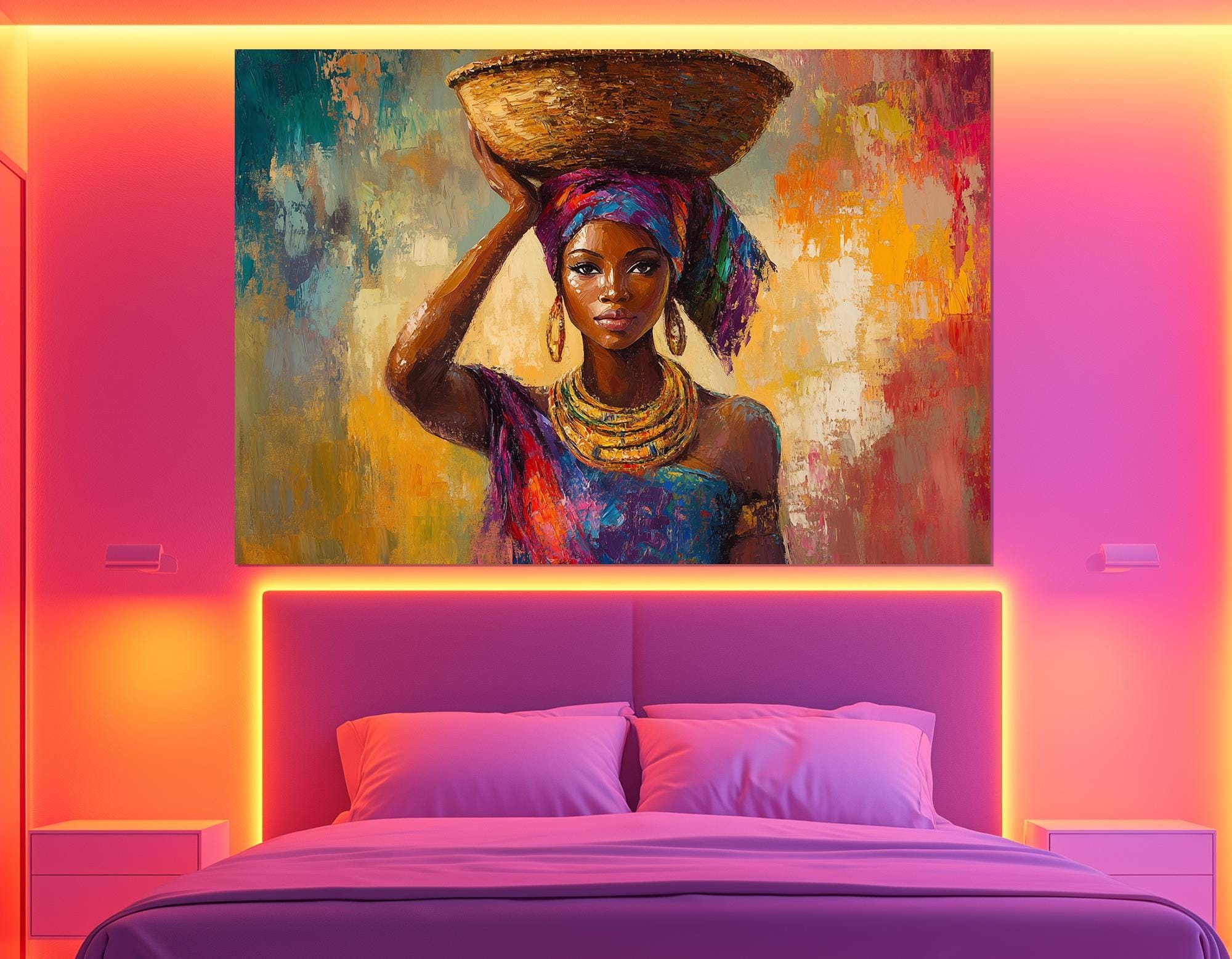 アフリカの女性キャンバスプリント - アフリカの女性の壁アート - 頭に